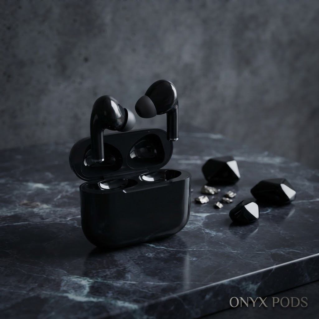 Premium Black AirPods — Wireless Bluetooth Earbuds with Smart Touch, Powerful Bass & Stylish Charging Case. Bluetooth wireless connectivity, smart touch control, deep bass, aur stylish .