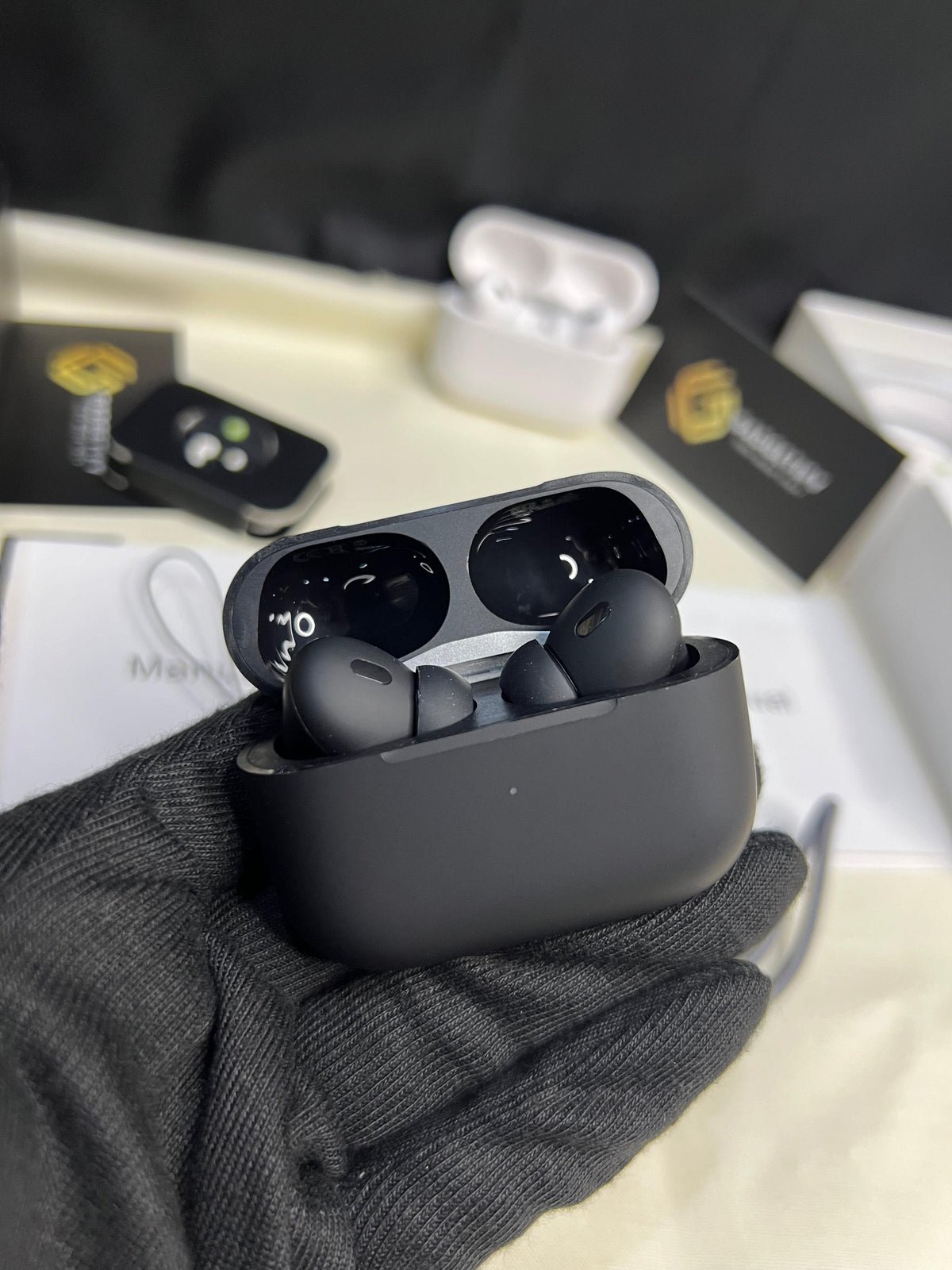 Premium Black AirPods — Wireless Bluetooth Earbuds with Smart Touch, Powerful Bass & Stylish Charging Case. Bluetooth wireless connectivity, smart touch control, deep bass, aur stylish .