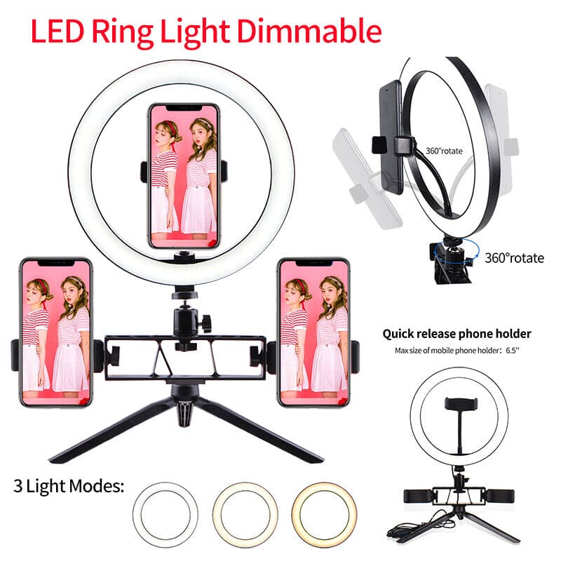 Multi Position Ring Light Dual Mobile Clip Ring Light, Live Broadcasting Bracket Fill Selfie Ring Light Phone Clamp Fill Lights Supplies Stabilizer Clip Phone Bracket